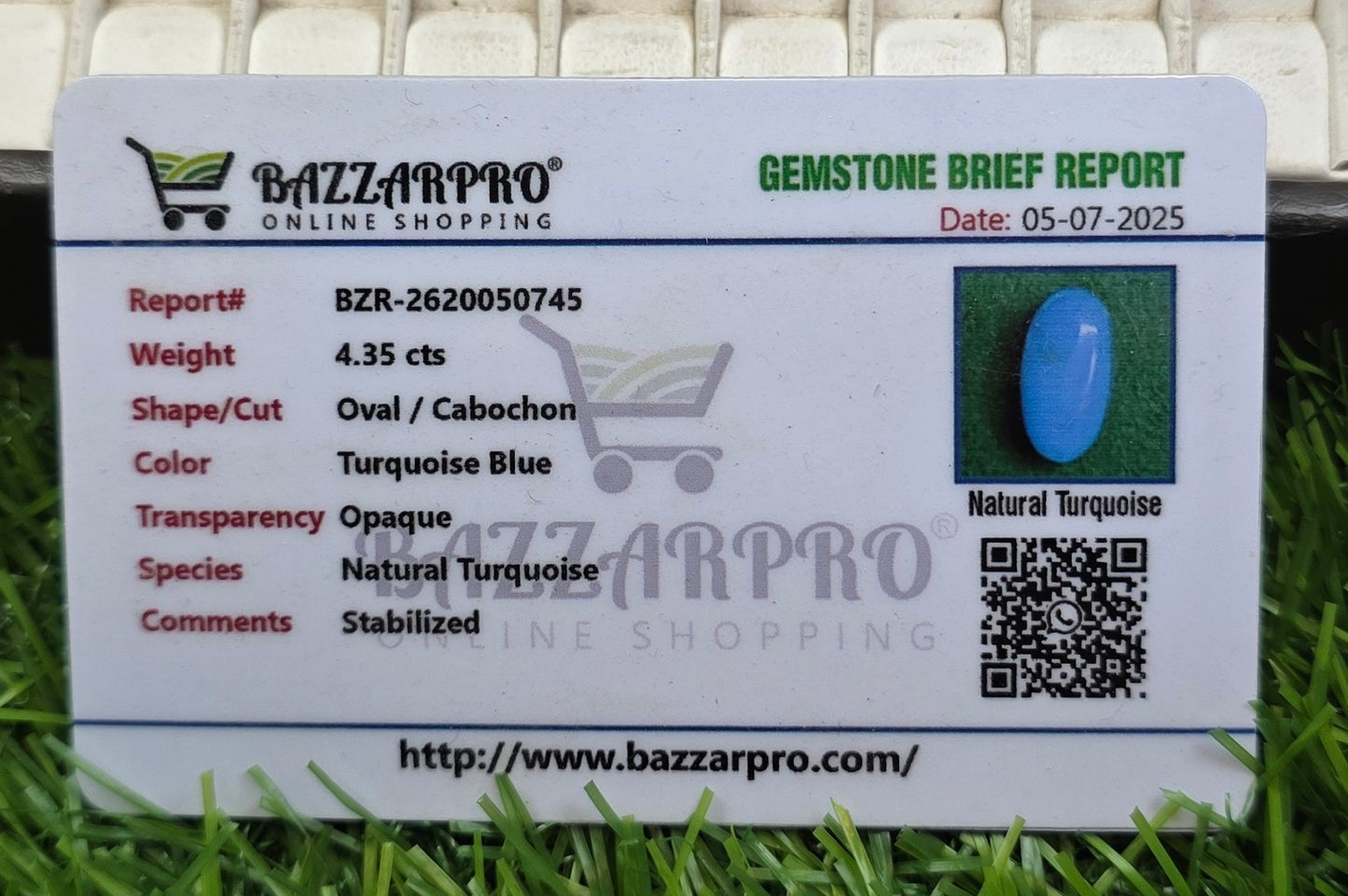 Natural Feroza Stone With Lab Certificate