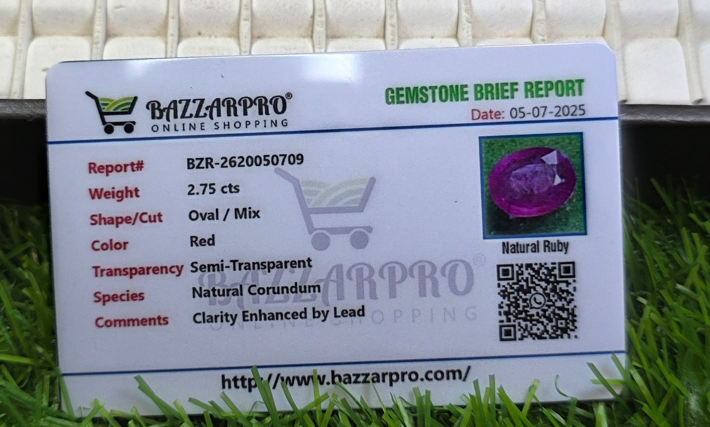 Natural Ruby Stone With Lab Certificate