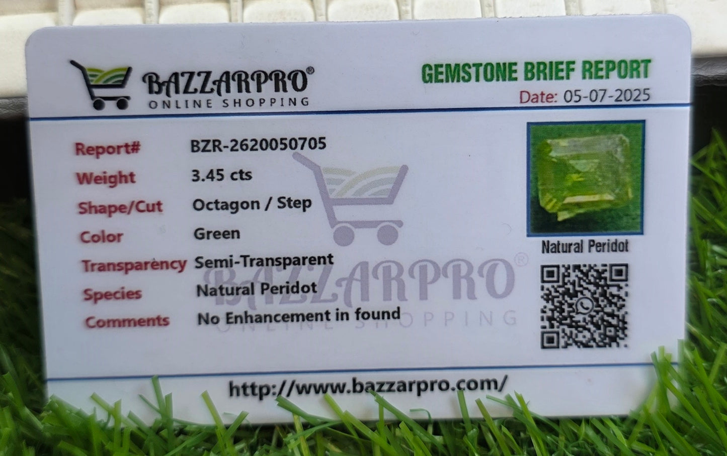 Natural Peridot Stone With Lab Certificate