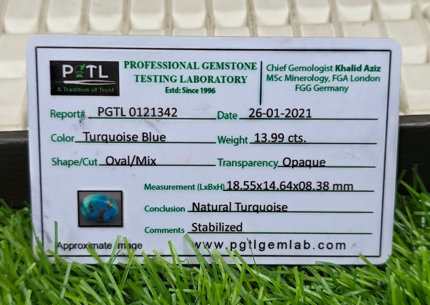 Natural Feroza Stone With Lab Certificate