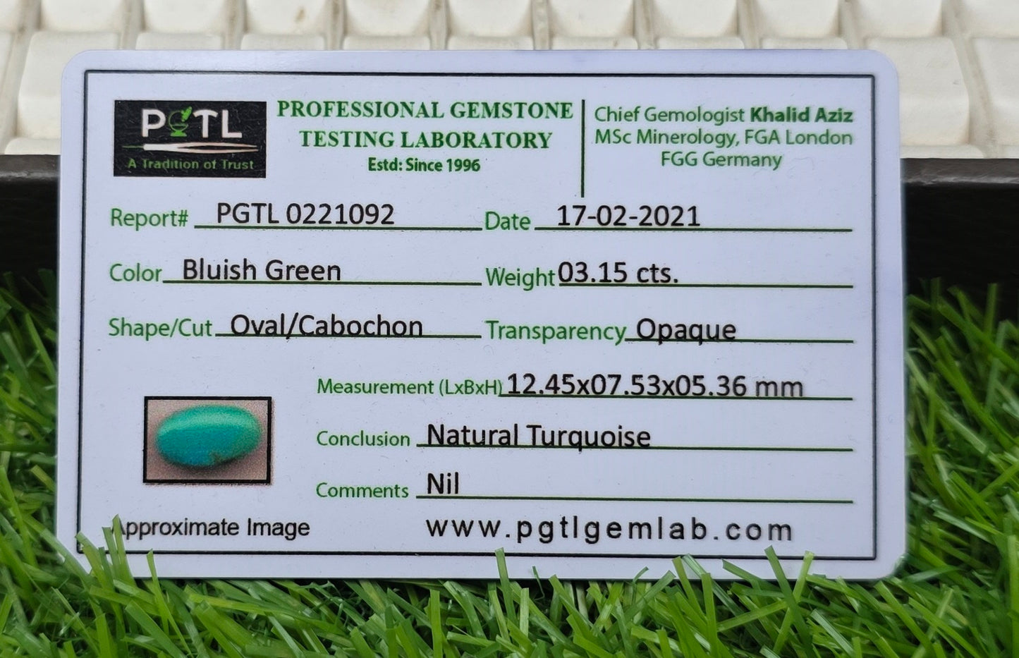 Natural Feroza Stone With Lab Certificate