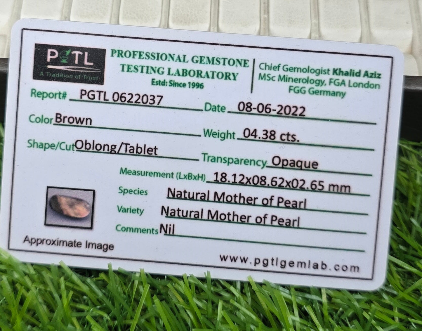 Natural Mother of Pearl Stone With Lab Certificate