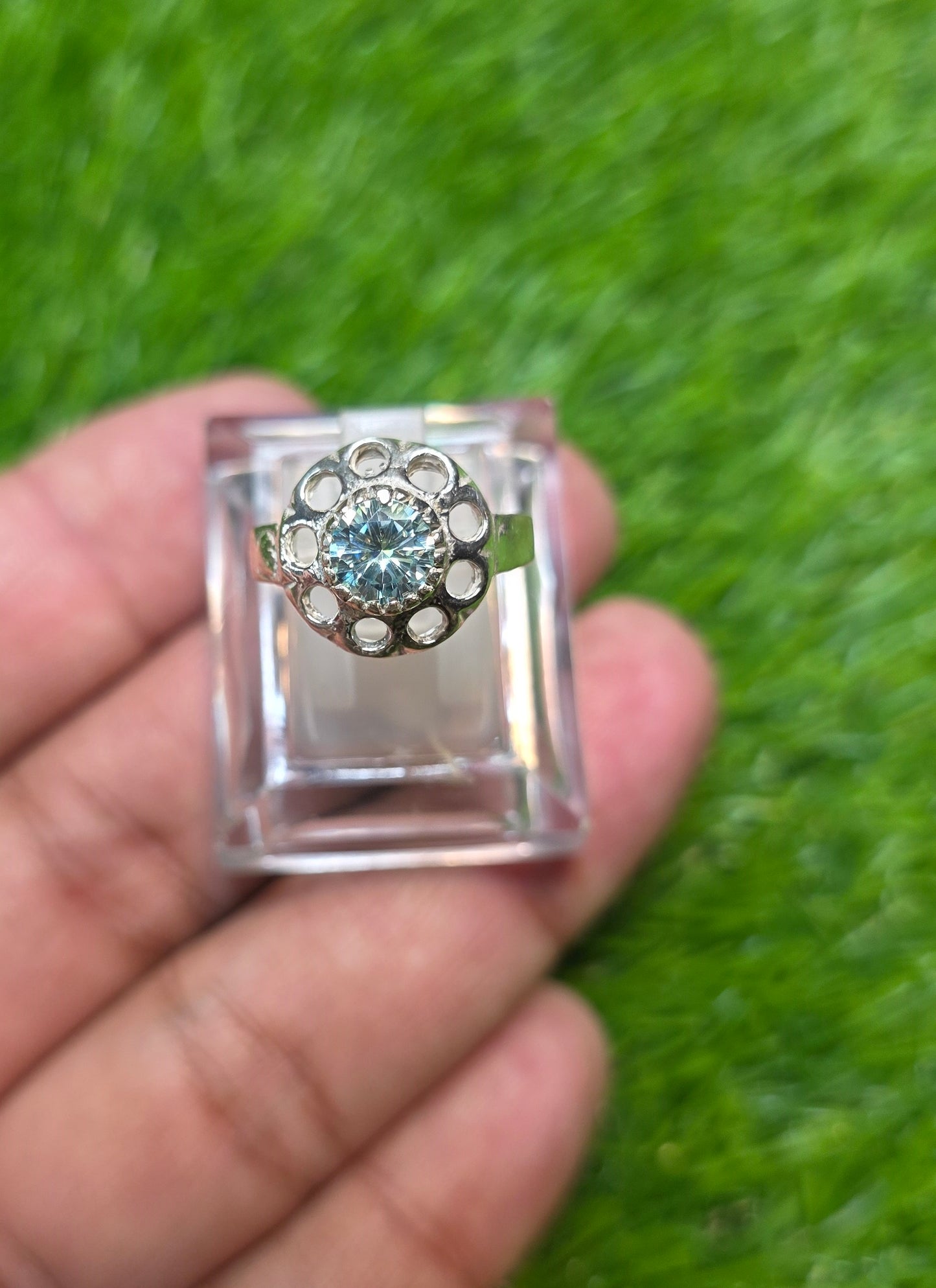 Premium Quality Aqua Moissanite Ring