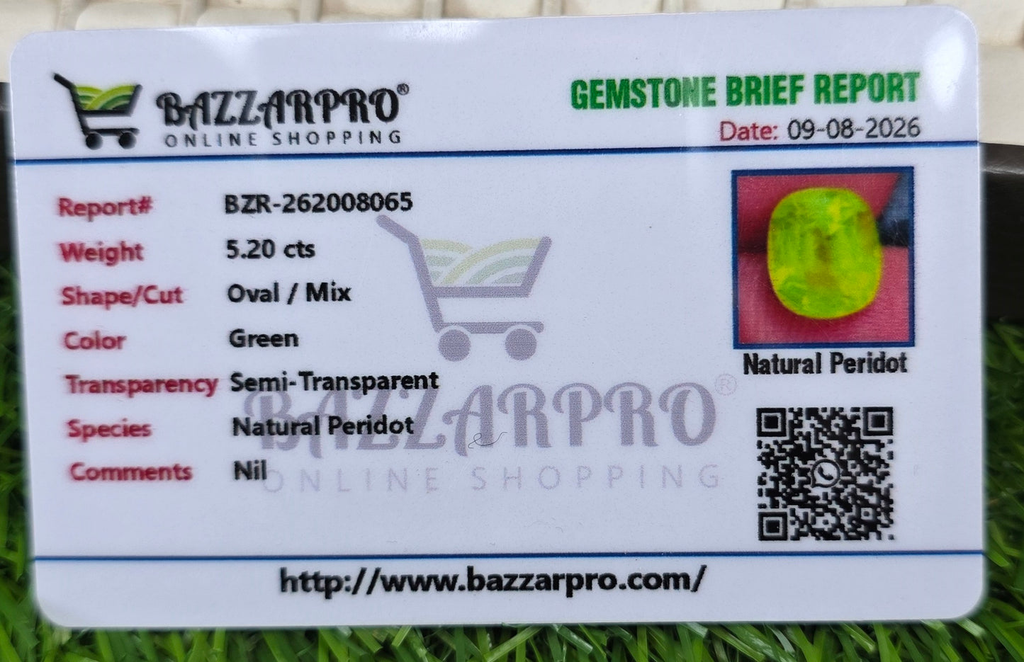 Premium Quality Peridot Stone With Lab Certificate