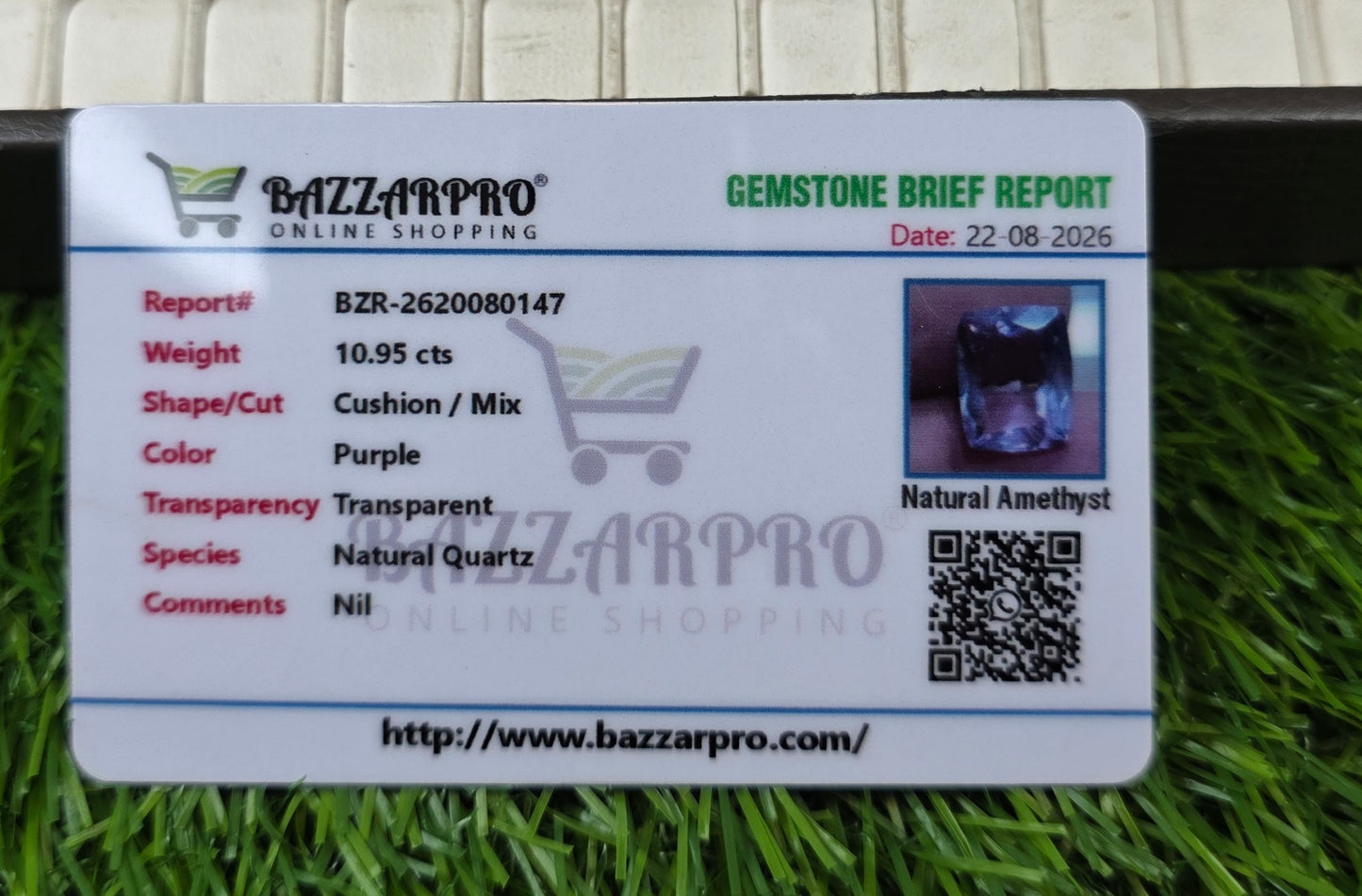Natural Amethyst Stone With Lab Certificate