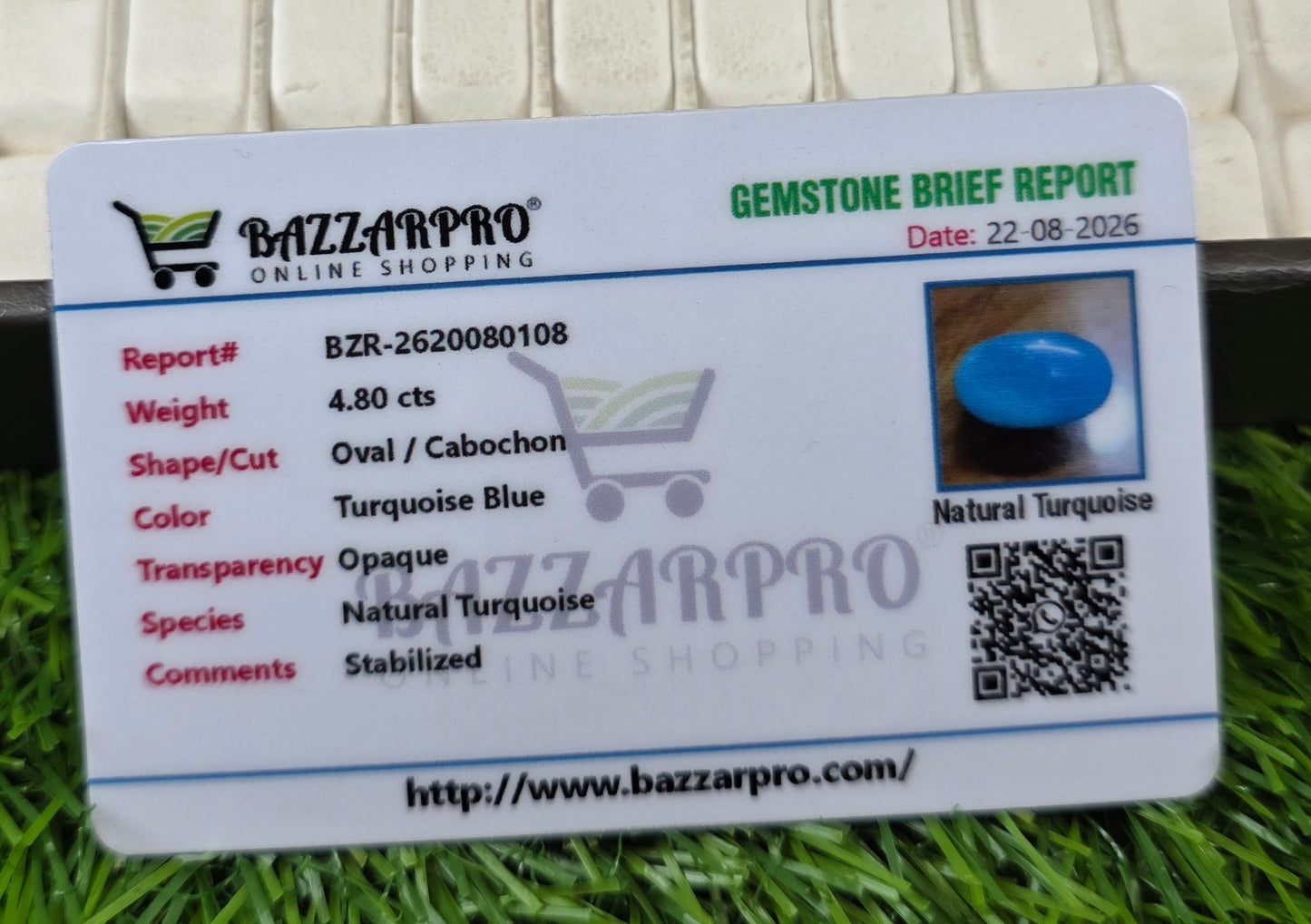 Natural Feroza Stone With Lab Certificate