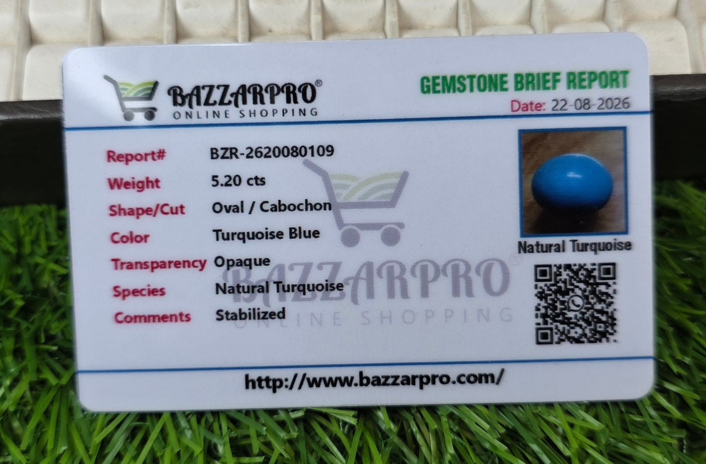 Natural Feroza Stone With Lab Certificate