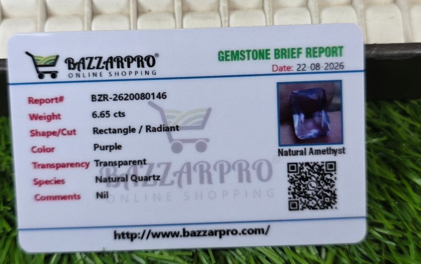 Natural Amethyst Stone With Lab Certificate