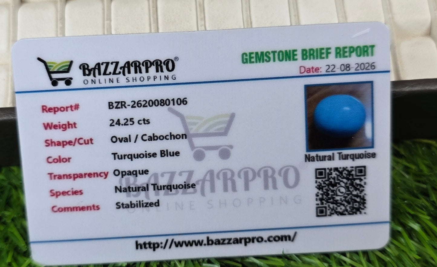 Natural Feroza Stone With Lab Certificate