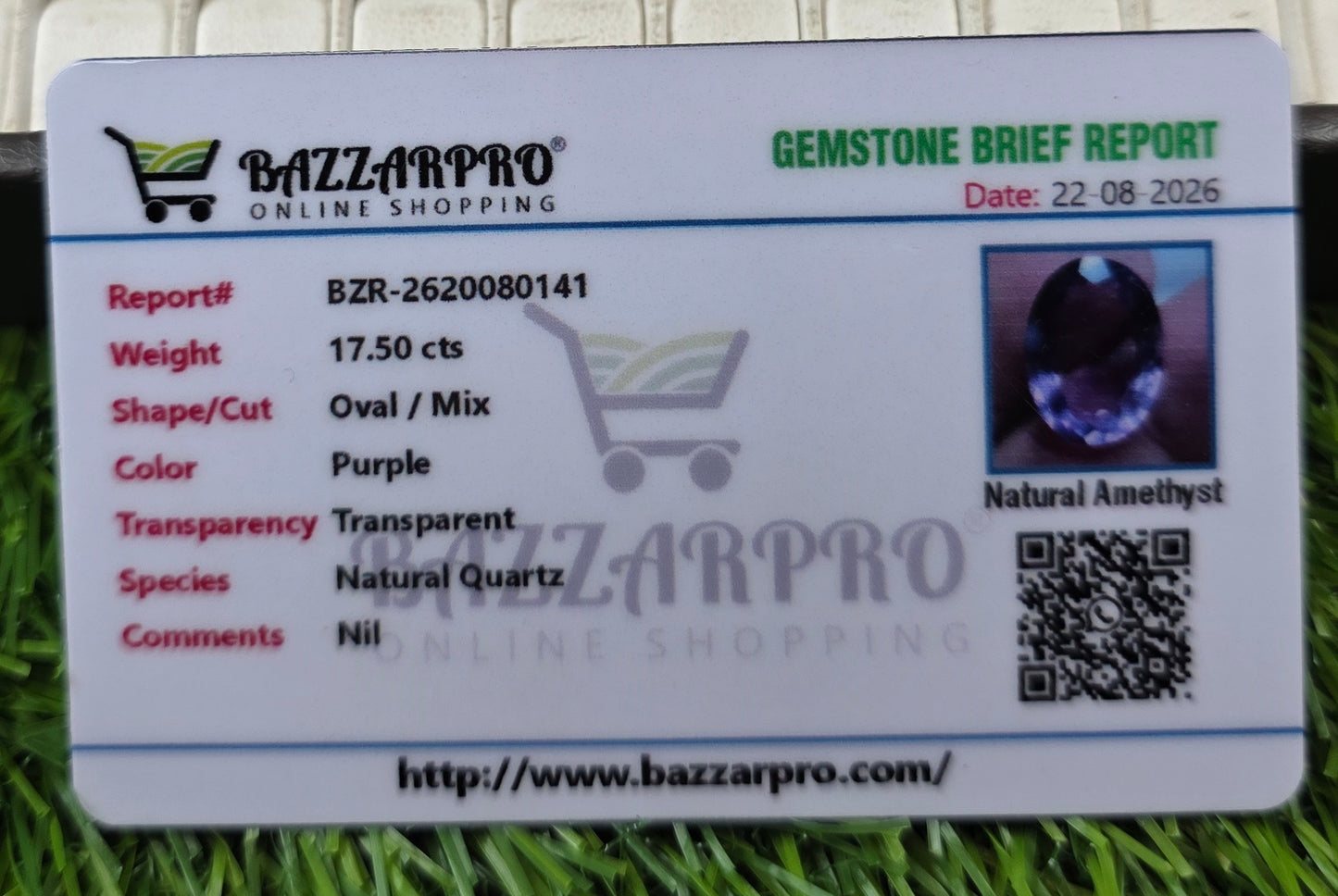 Natural Amethyst Stone With Lab Certificate