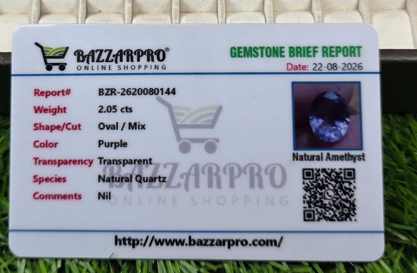 Natural Amethyst Stone With Lab Certificate