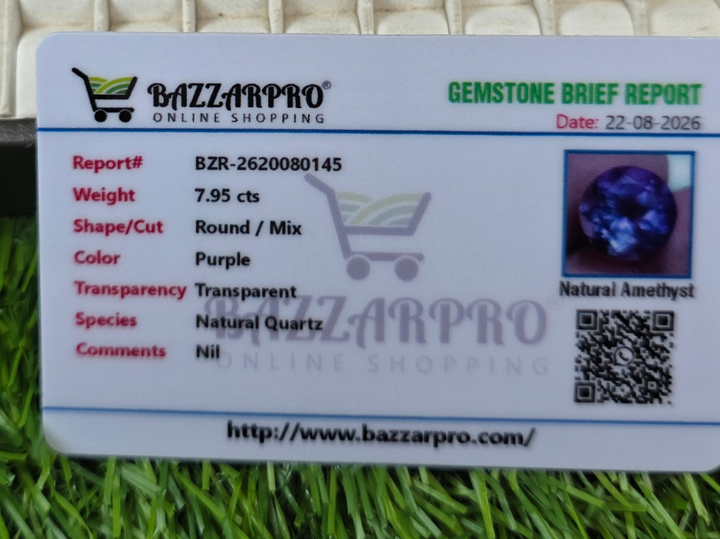 Natural Amethyst Stone With Lab Certificate
