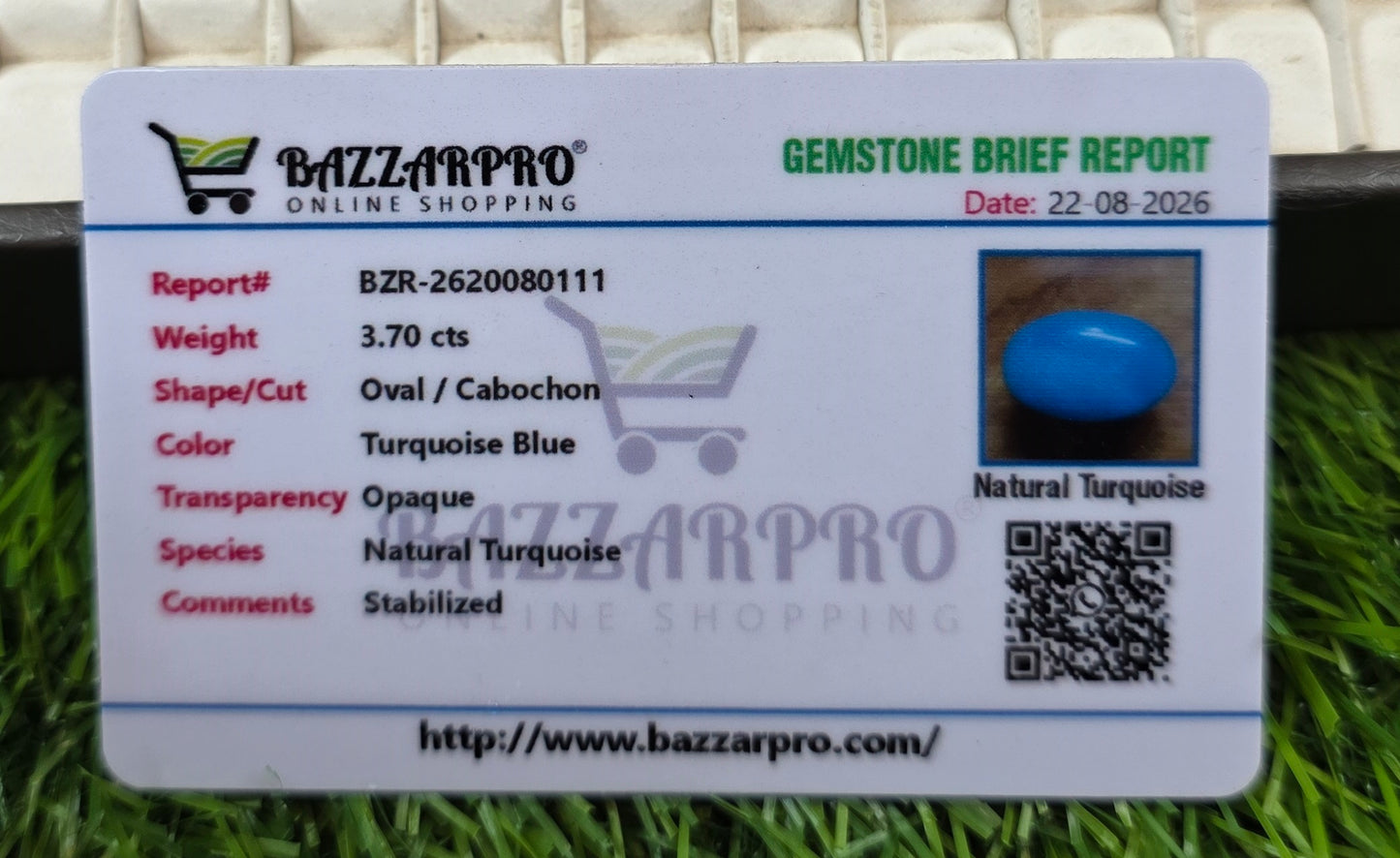Natural Feroza Stone With Lab Certificate