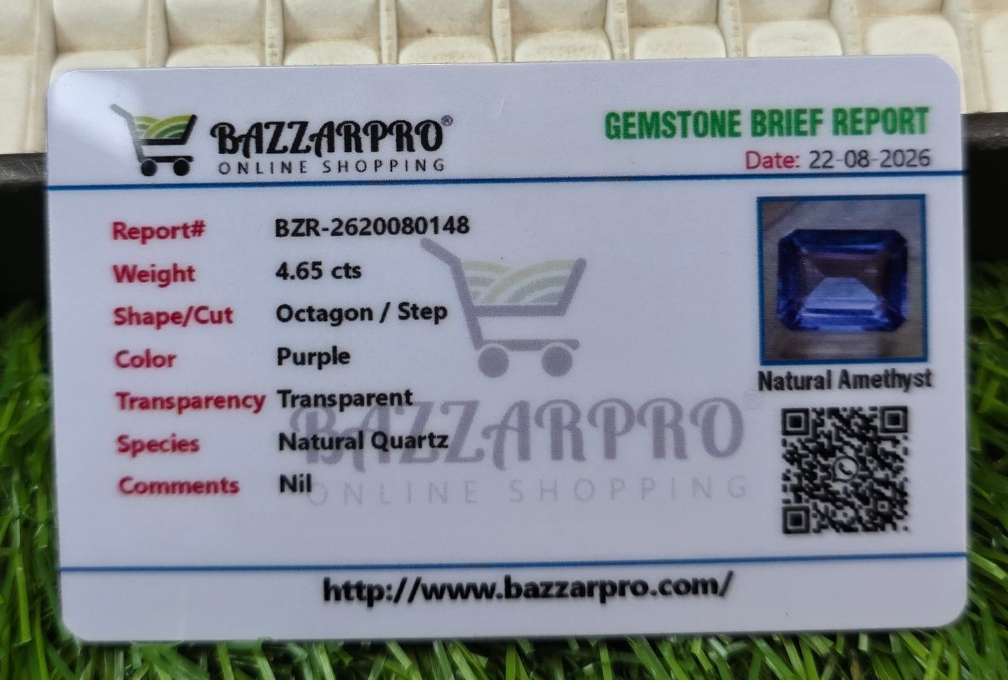 Natural Amethyst Stone With Lab Certificate