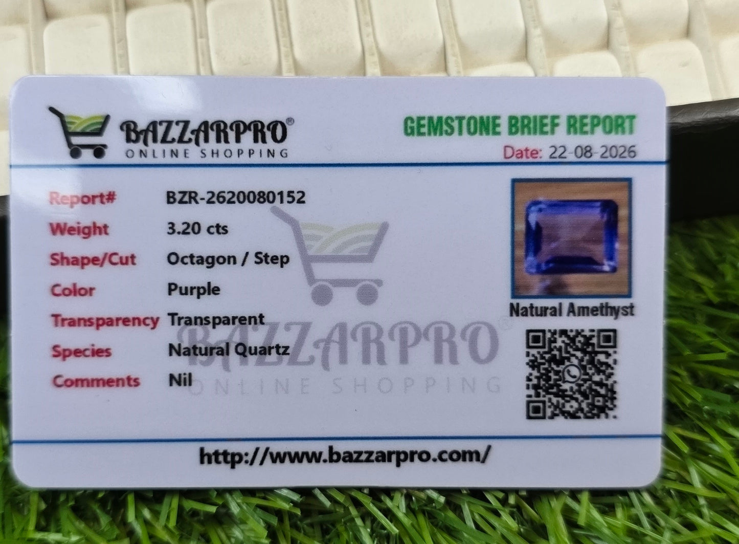 Natural Amethyst Stone With Lab Certificate