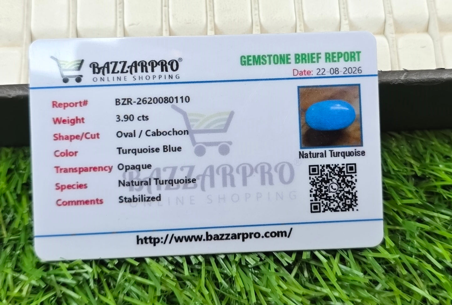 Natural Feroza Stone With Lab Certificate