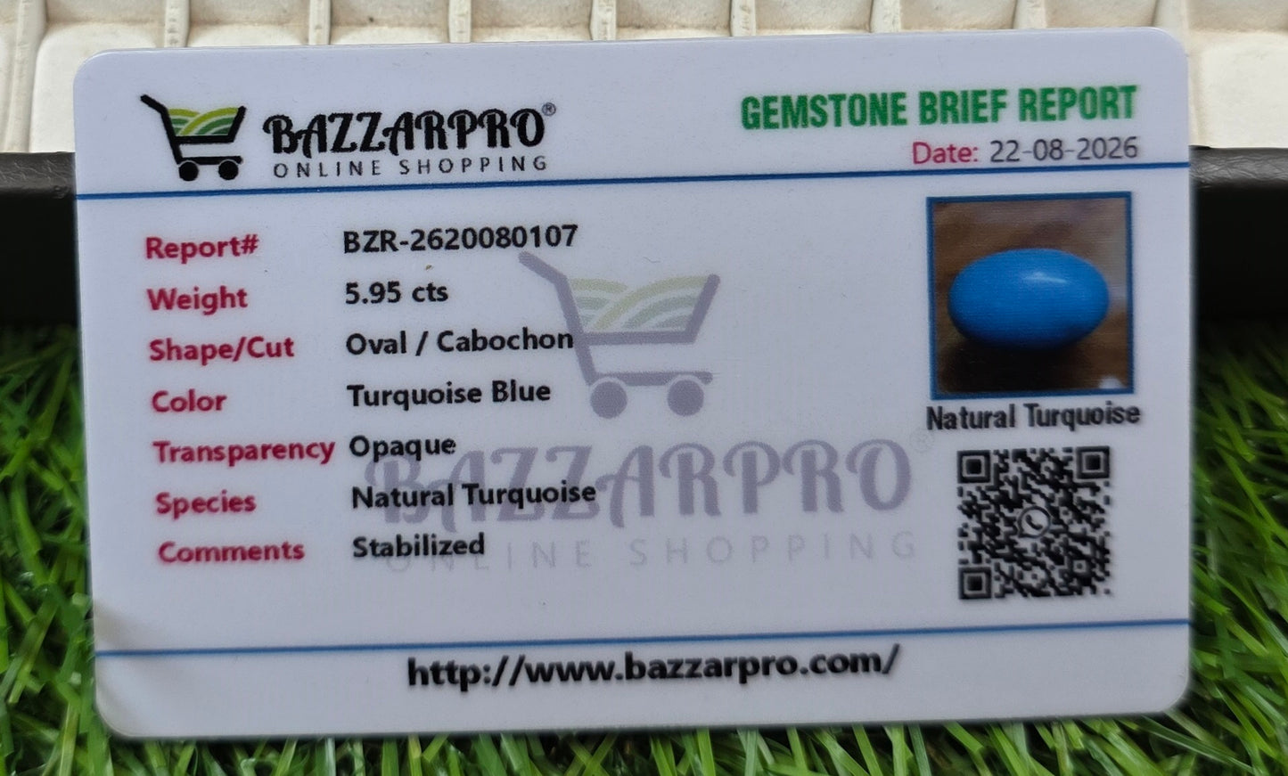 Natural Feroza Stone With Lab Certificate