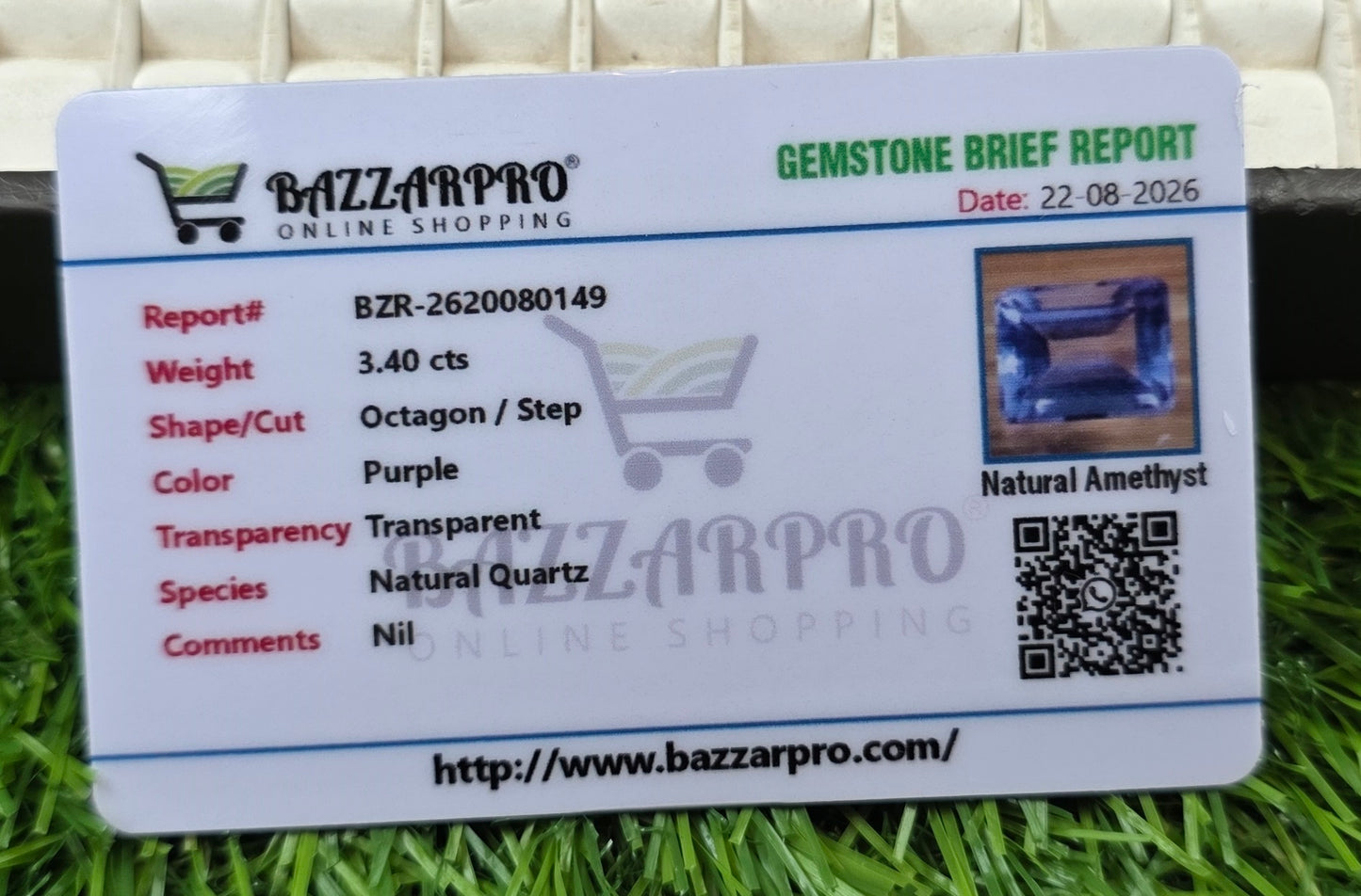 Natural Amethyst Stone With Lab Certificate