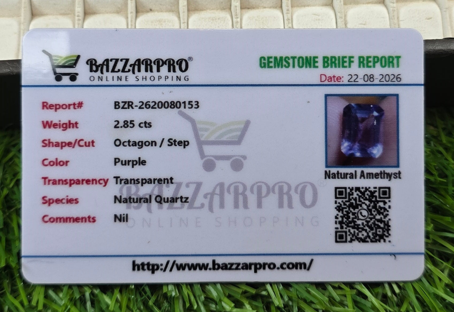 Natural Amethyst Stone With Lab Certificate