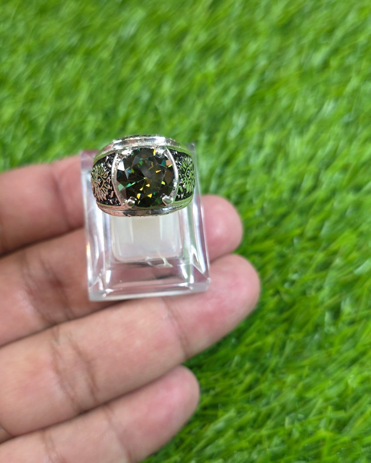 Green Moissanite Diamond Ring