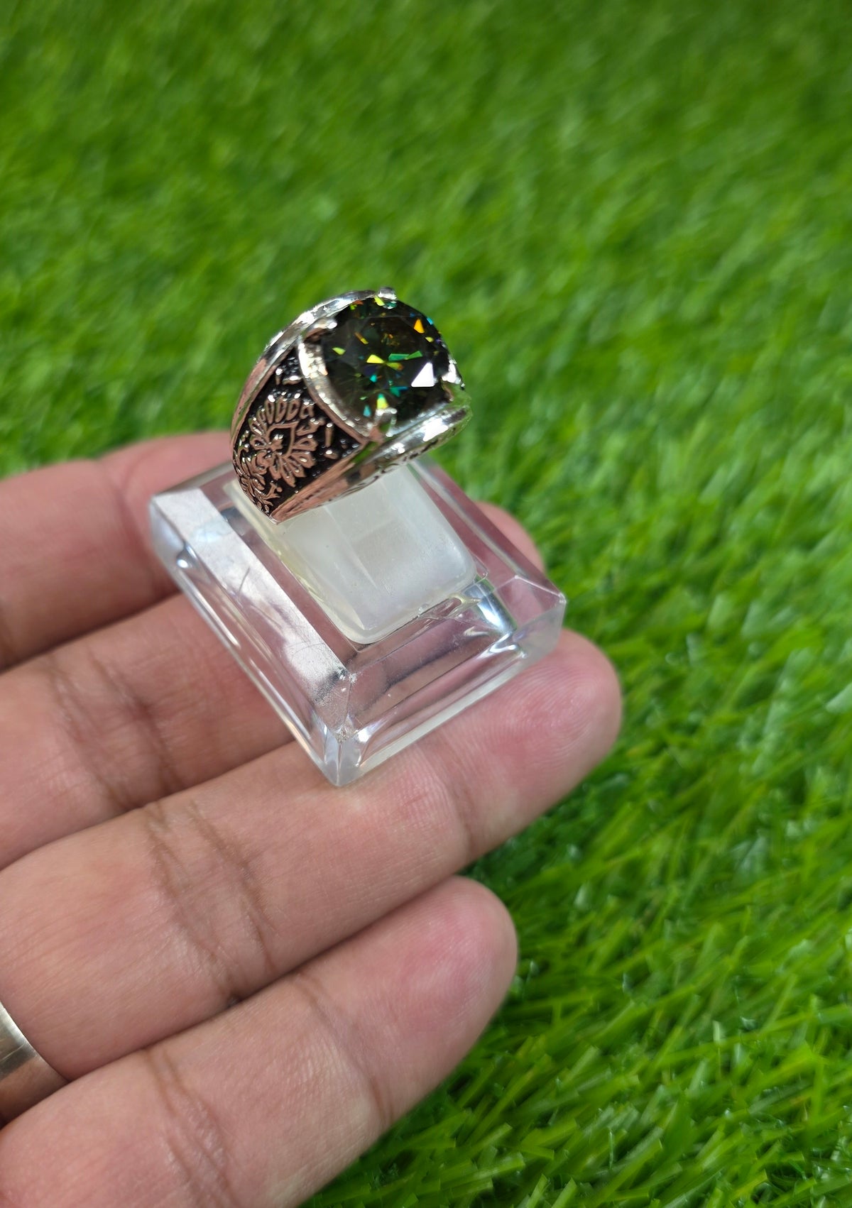Green Moissanite Diamond Ring