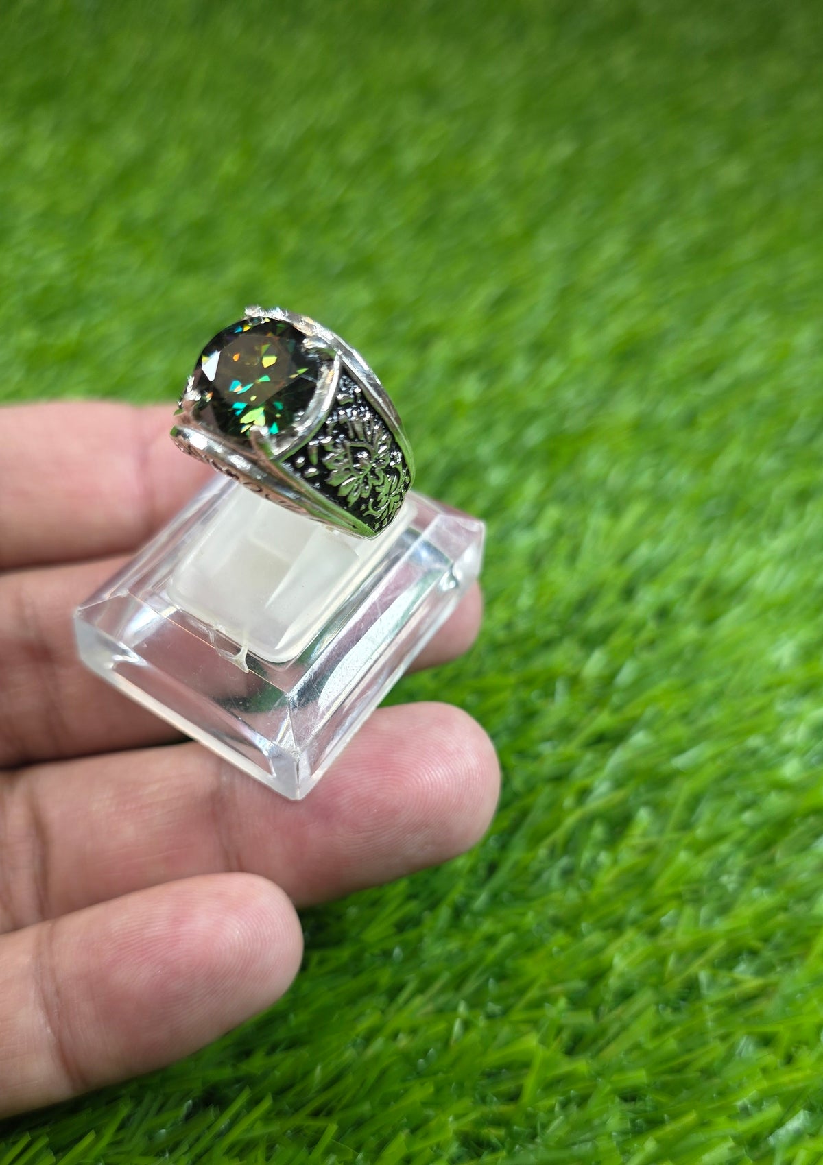 Green Moissanite Diamond Ring