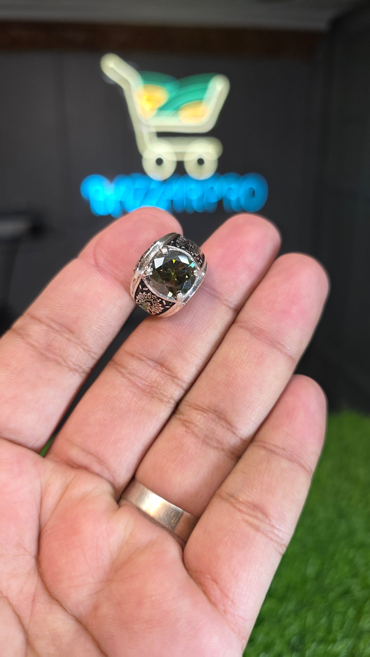 Green Moissanite Diamond Ring