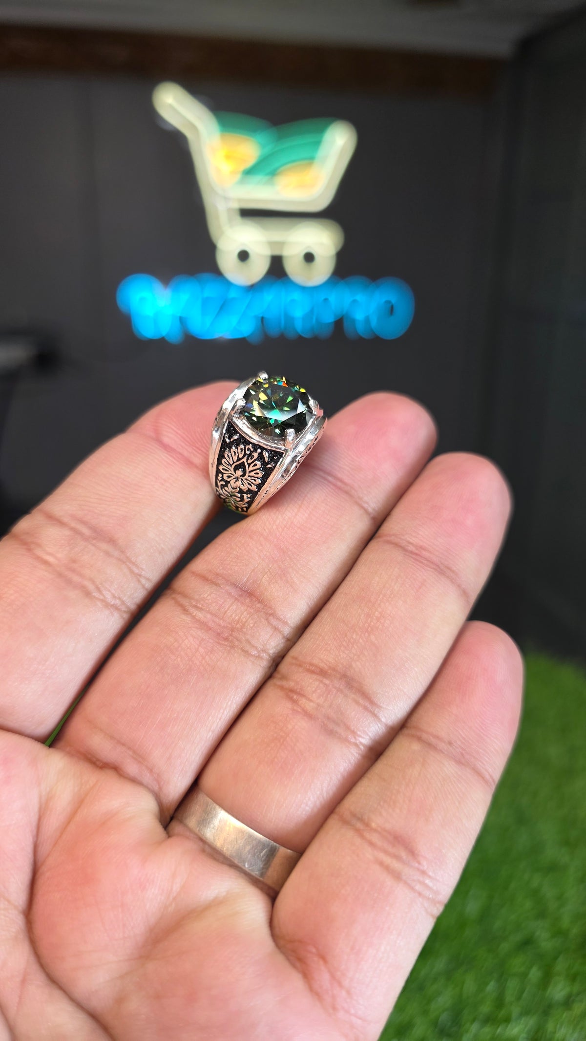 Green Moissanite Diamond Ring