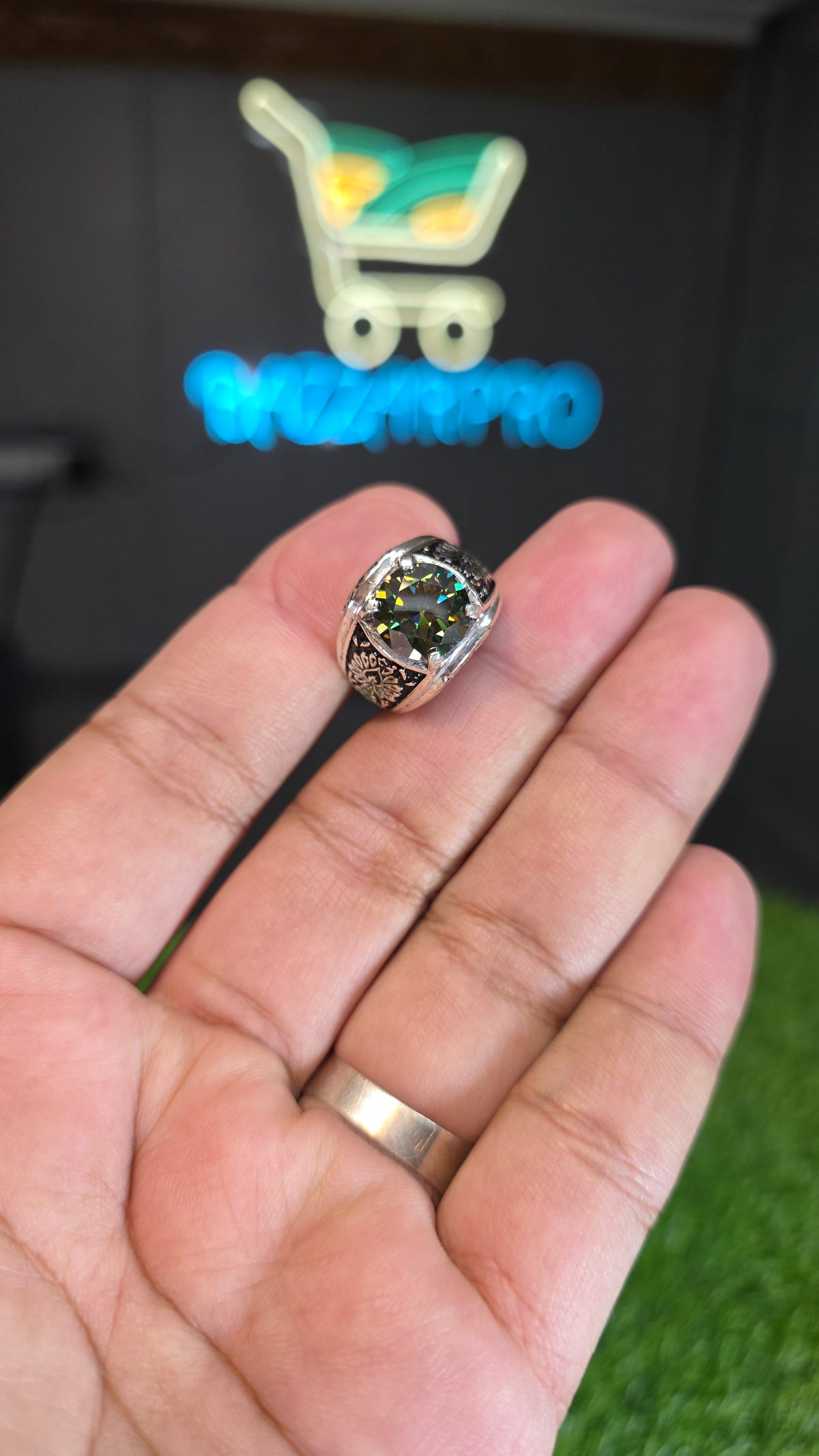 Green Moissanite Diamond Ring