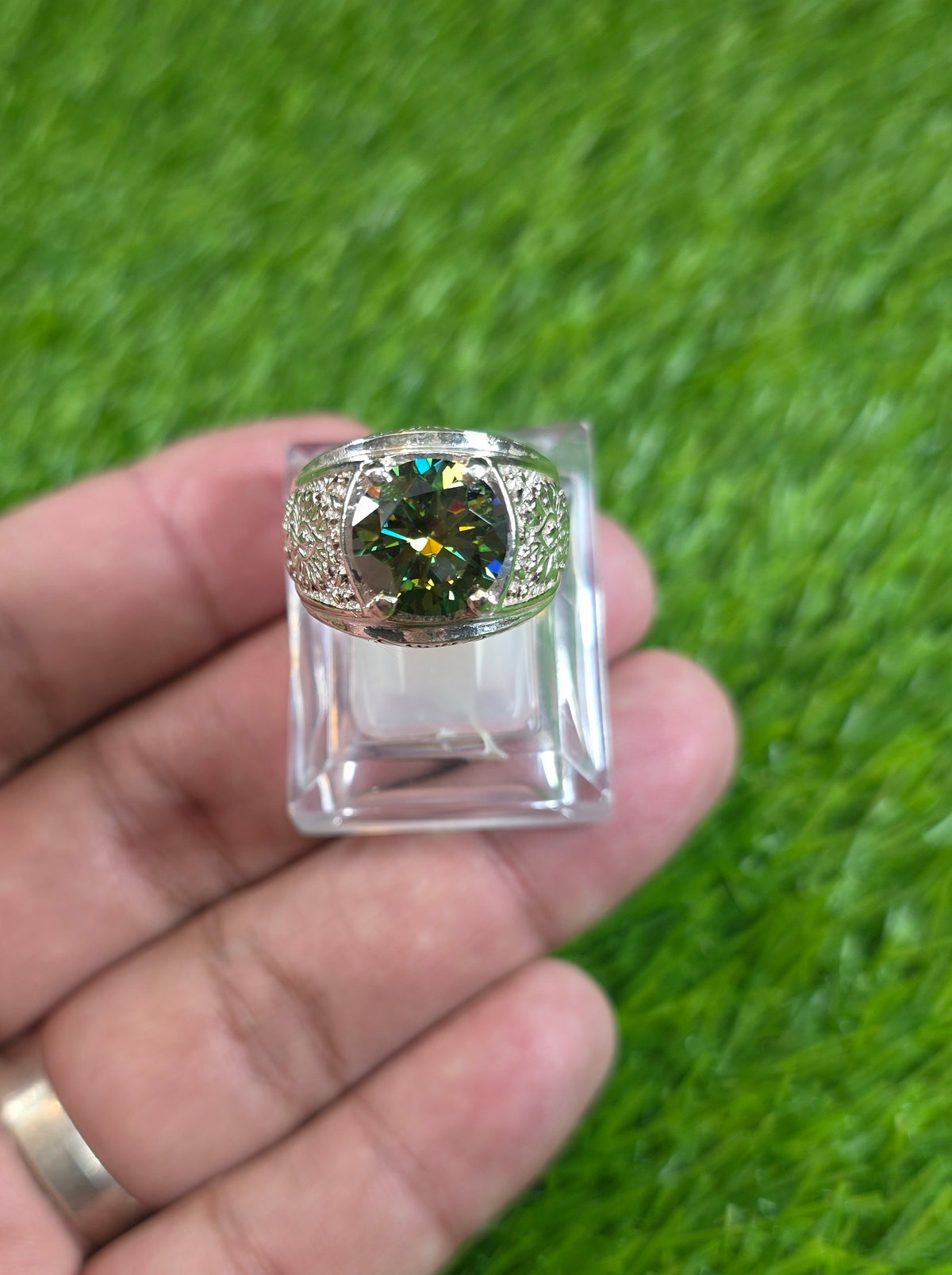 Green Moissanite Diamond Ring