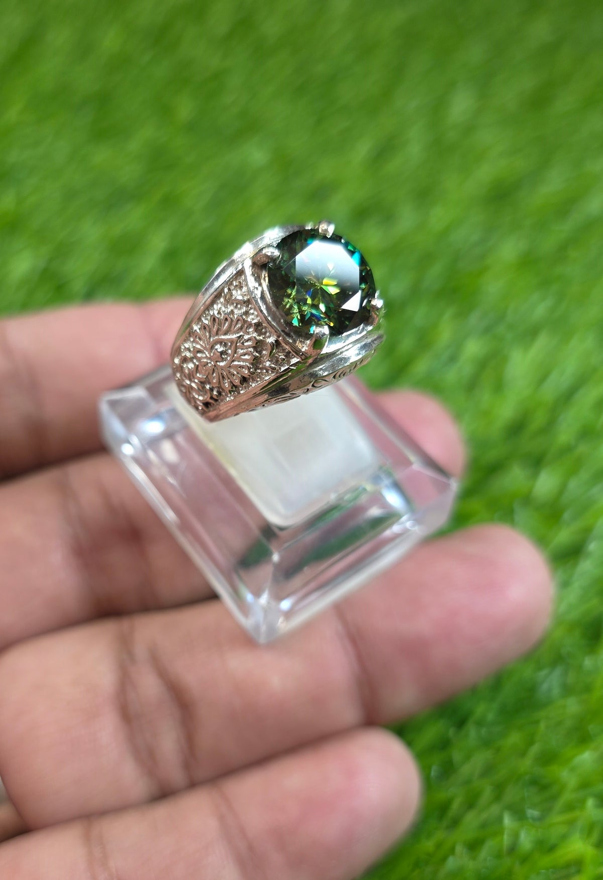 Green Moissanite Diamond Ring