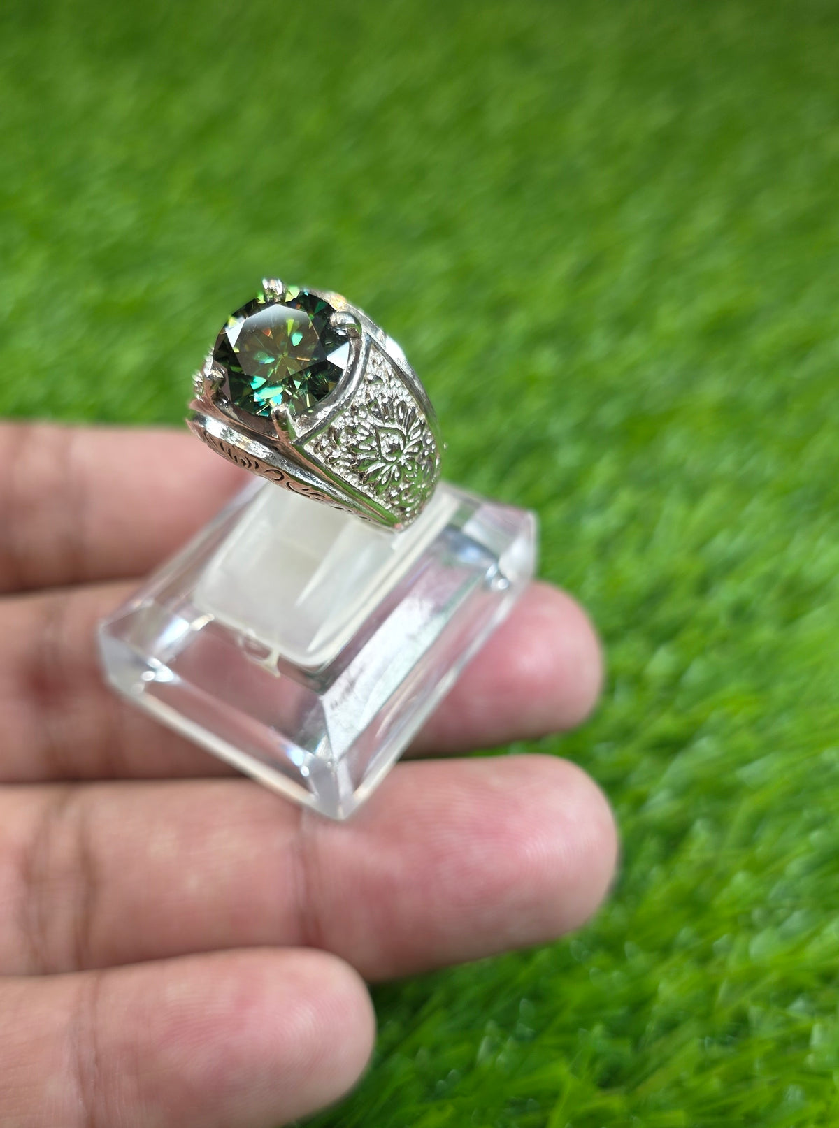 Green Moissanite Diamond Ring