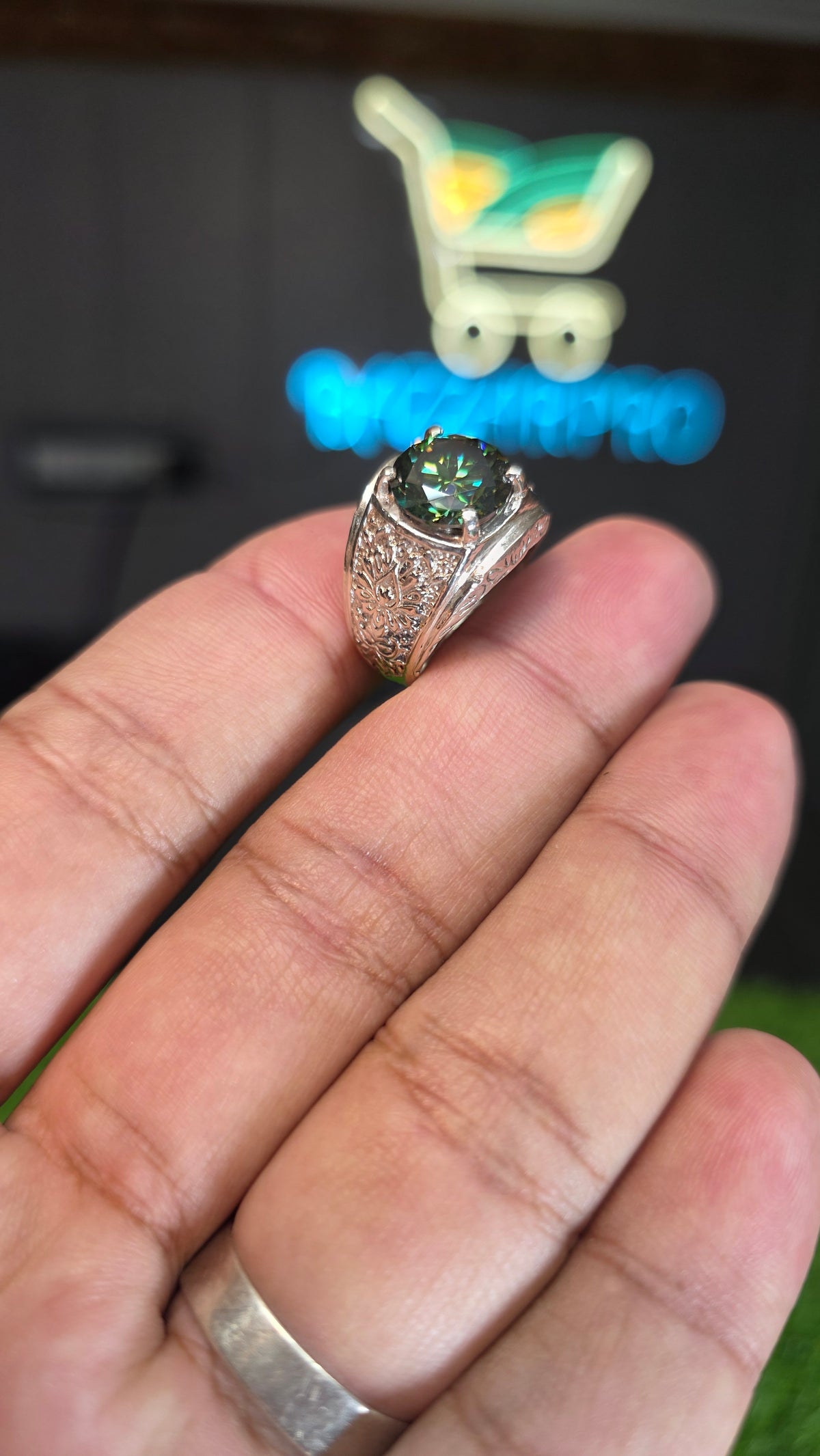 Green Moissanite Diamond Ring