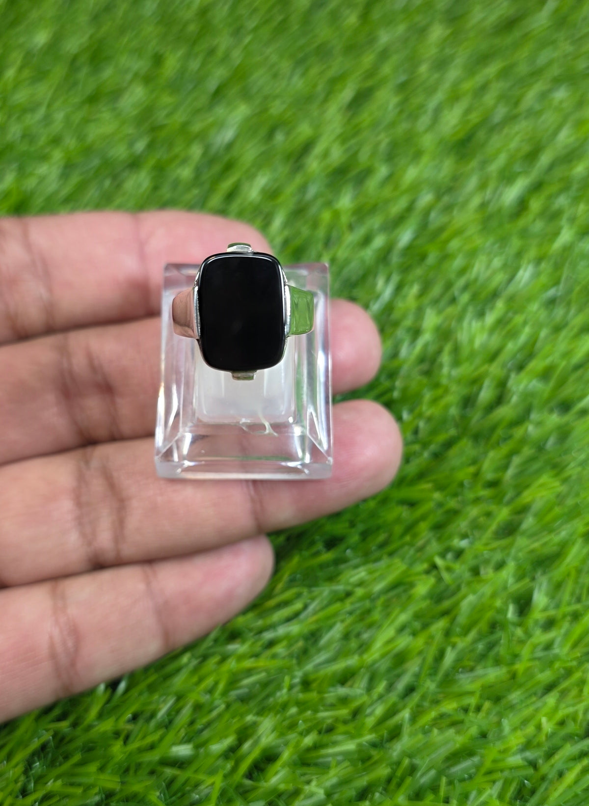 Natural Black Aqeeq Ring