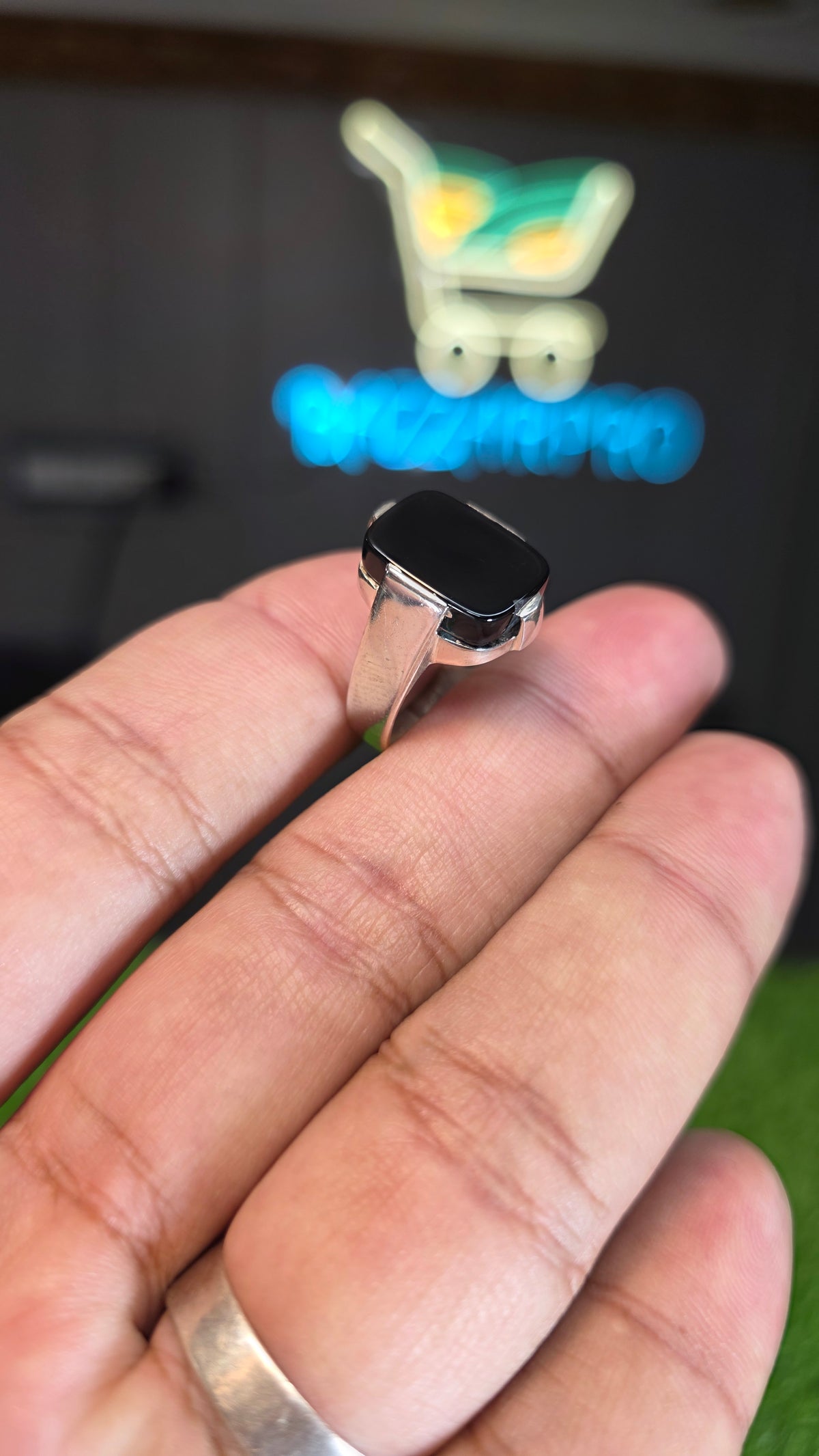Natural Black Aqeeq Ring
