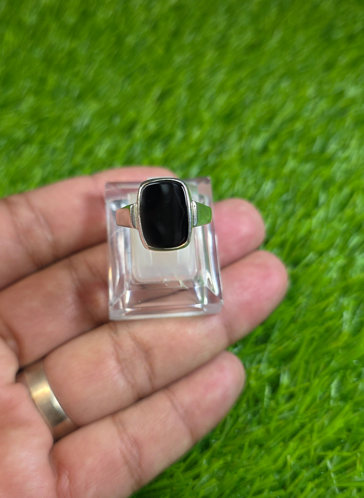 Natural Black Aqeeq Ring