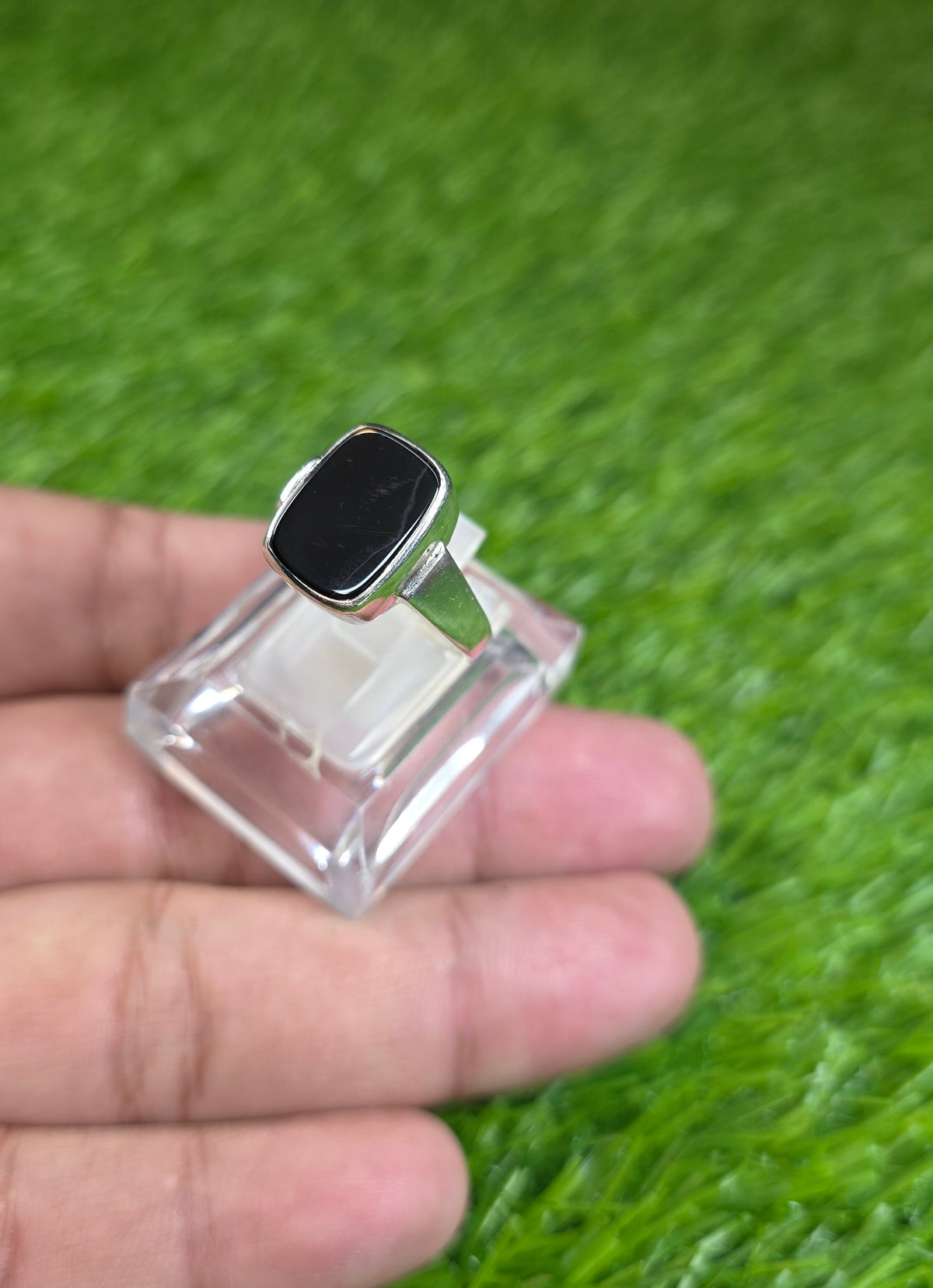 Natural Black Aqeeq Ring