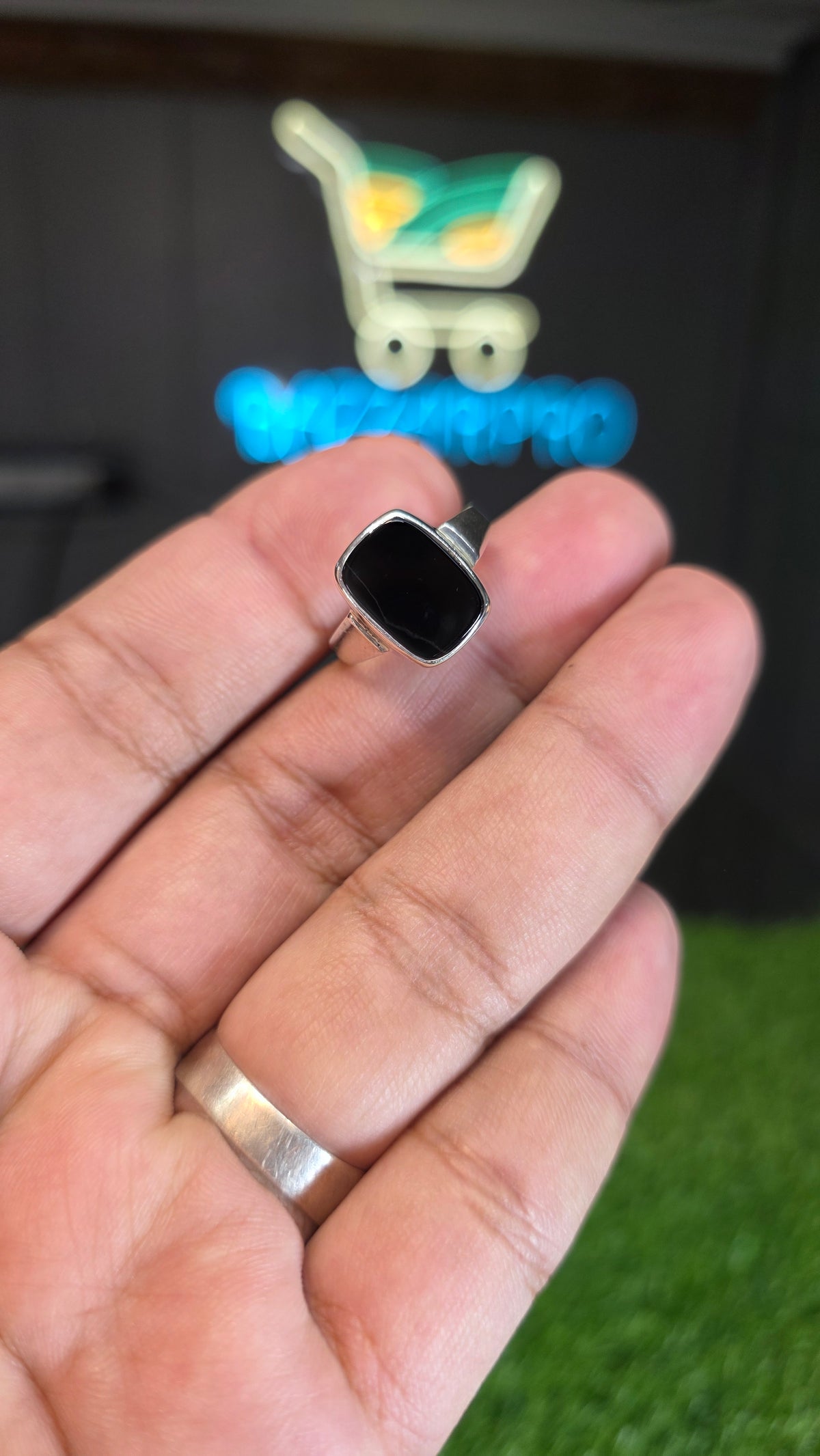 Natural Black Aqeeq Ring