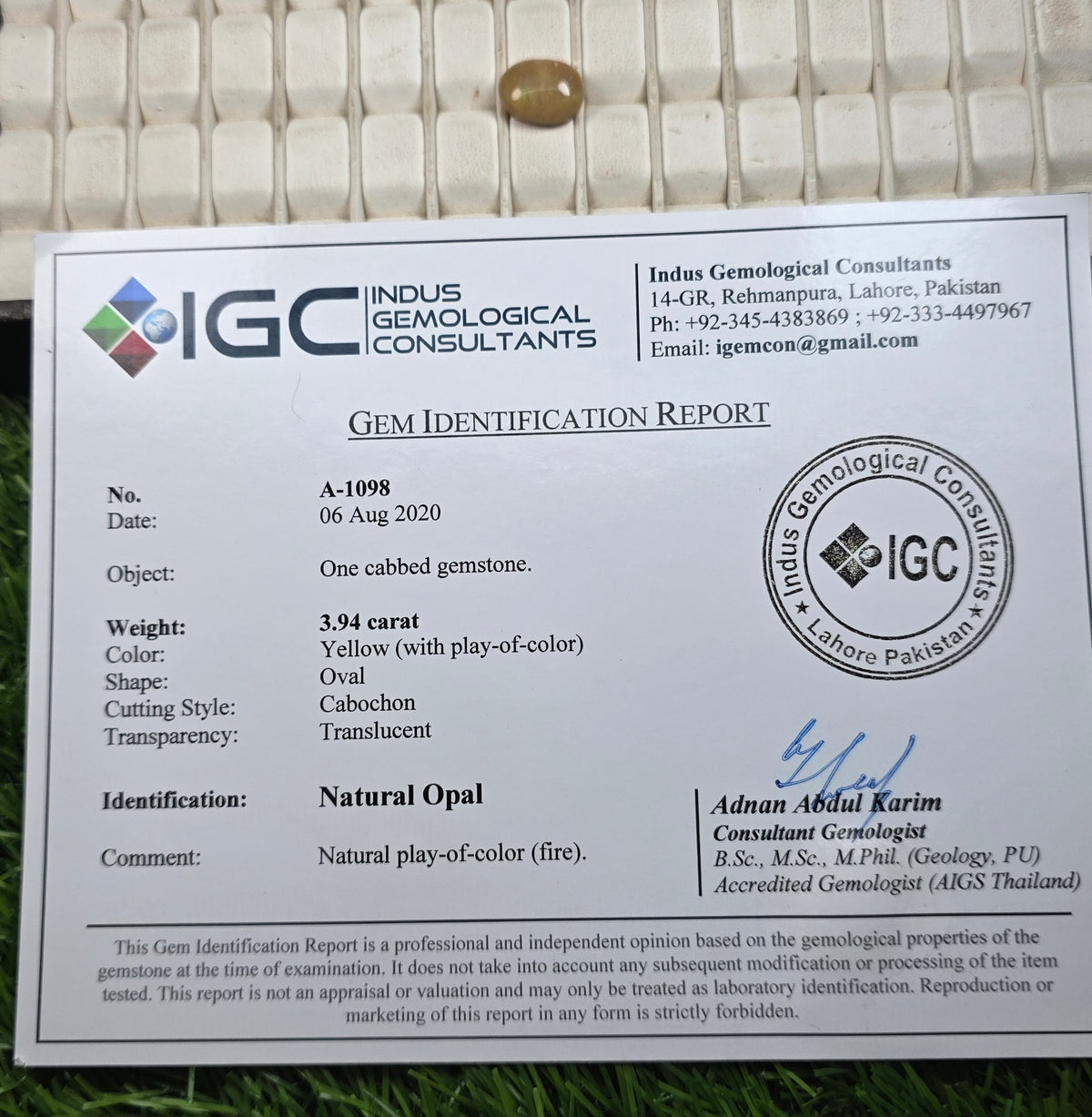 Natural Full Fire Opal Stone With Lab Certificate