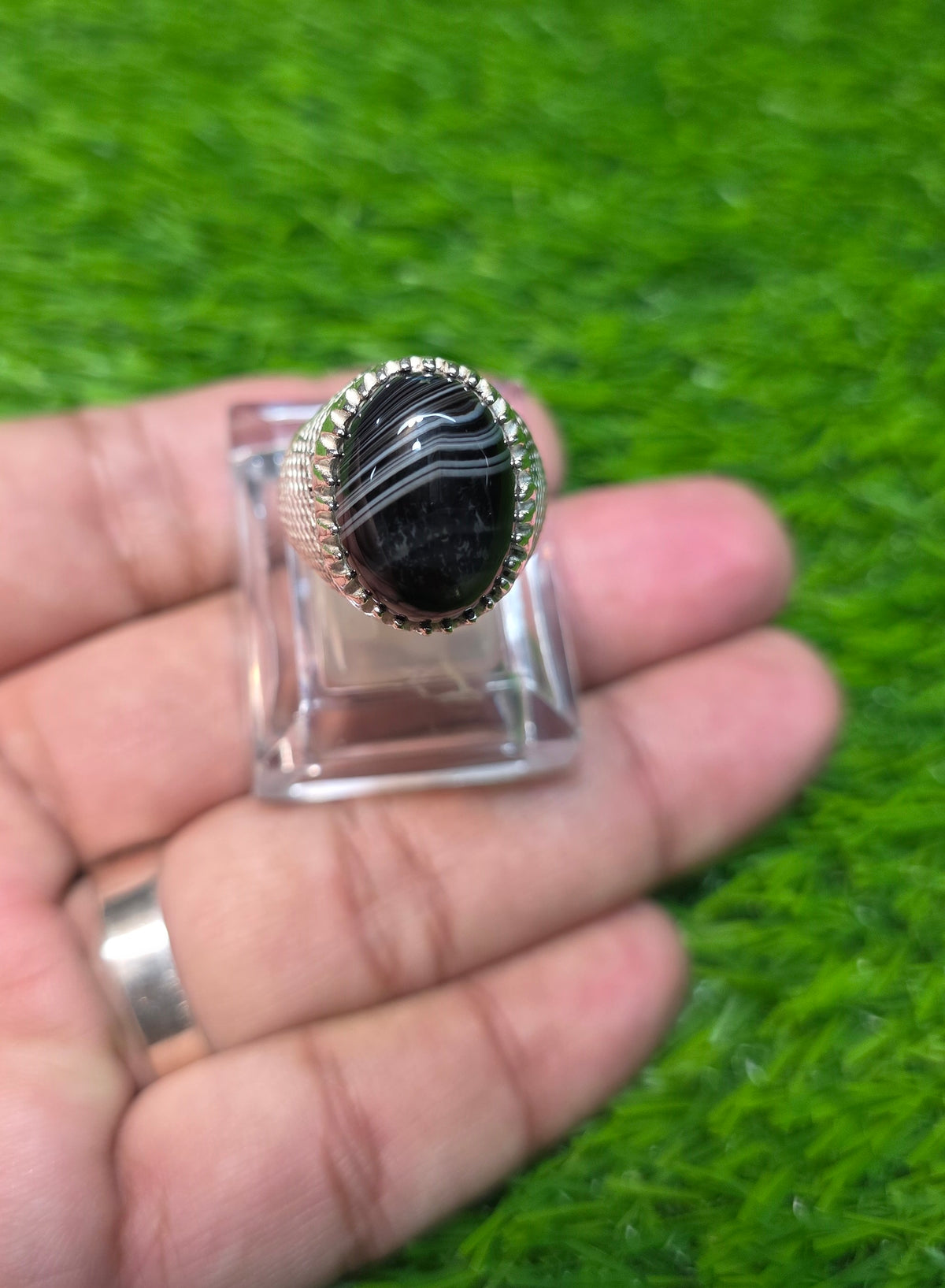 Natural Black Sulemani Aqeeq Ring