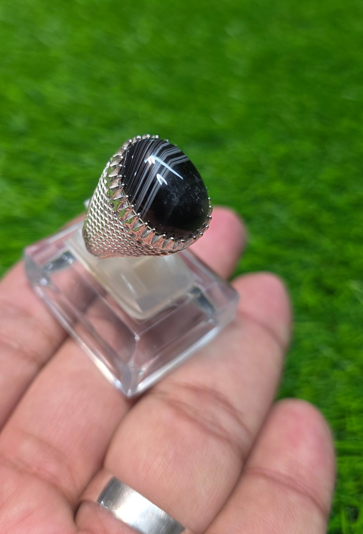 Natural Black Sulemani Aqeeq Ring