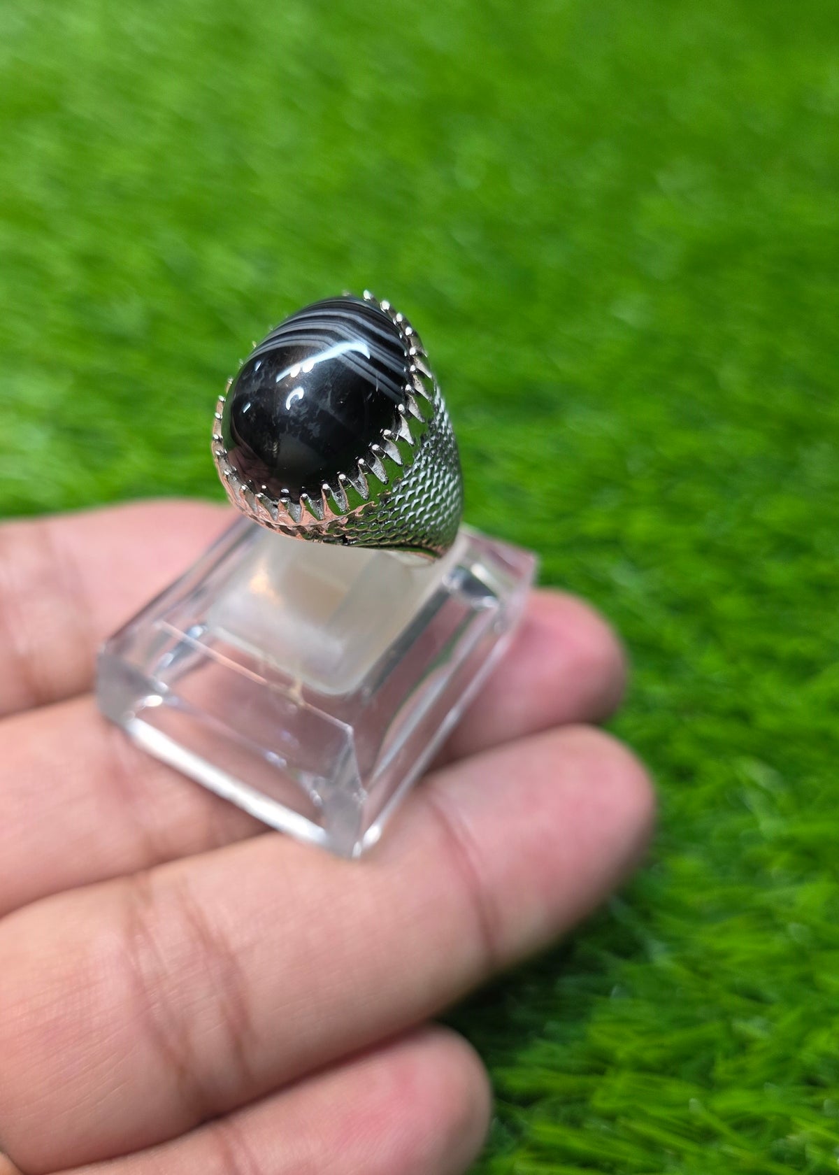 Natural Black Sulemani Aqeeq Ring