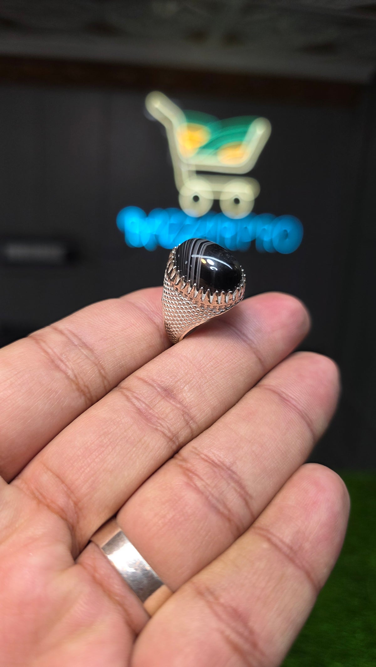 Natural Black Sulemani Aqeeq Ring