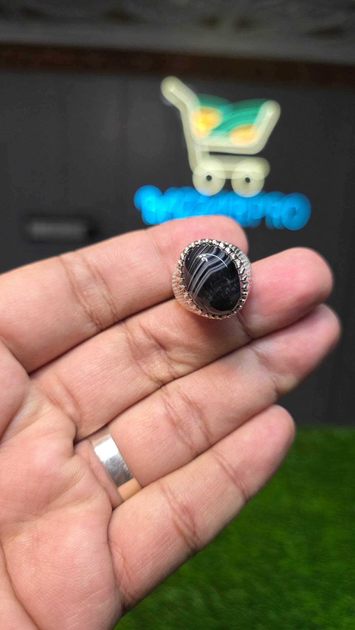 Natural Black Sulemani Aqeeq Ring