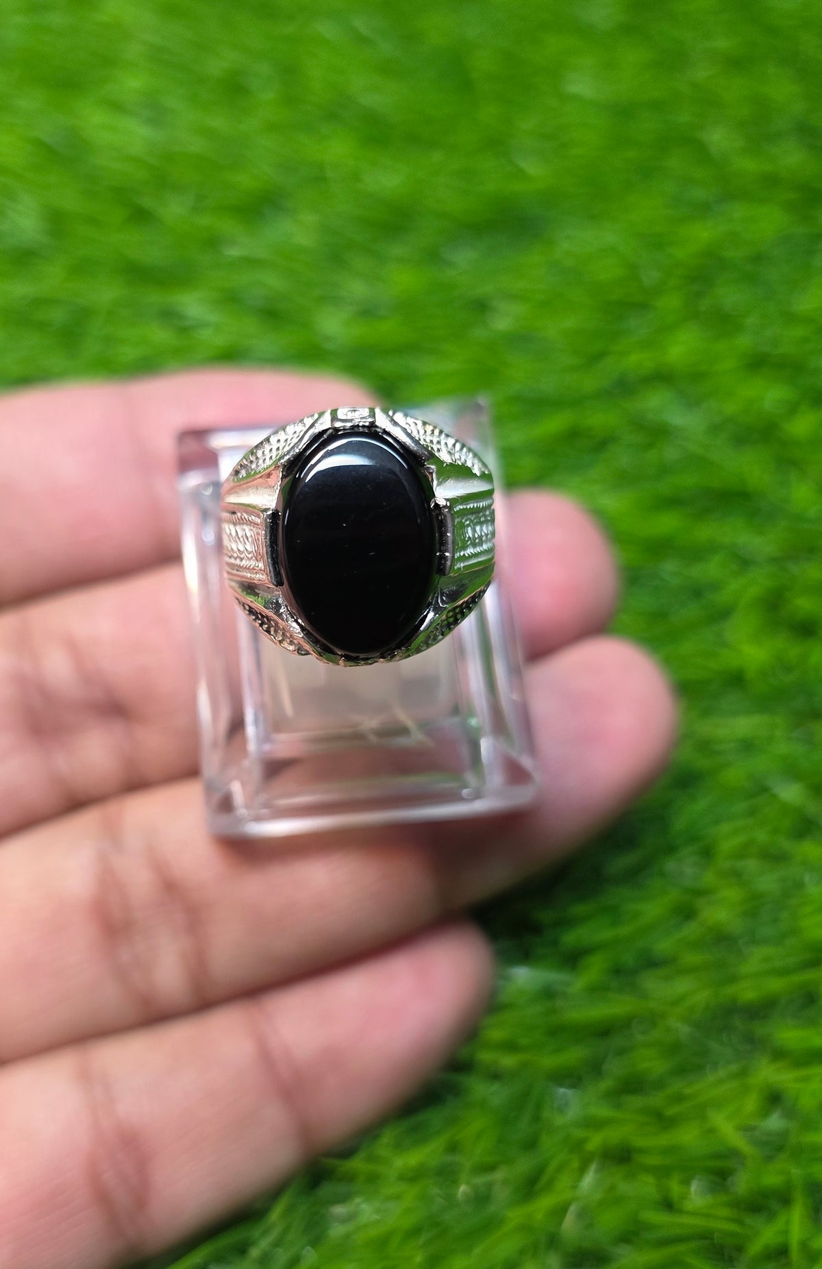 Natural Black Aqeeq Ring