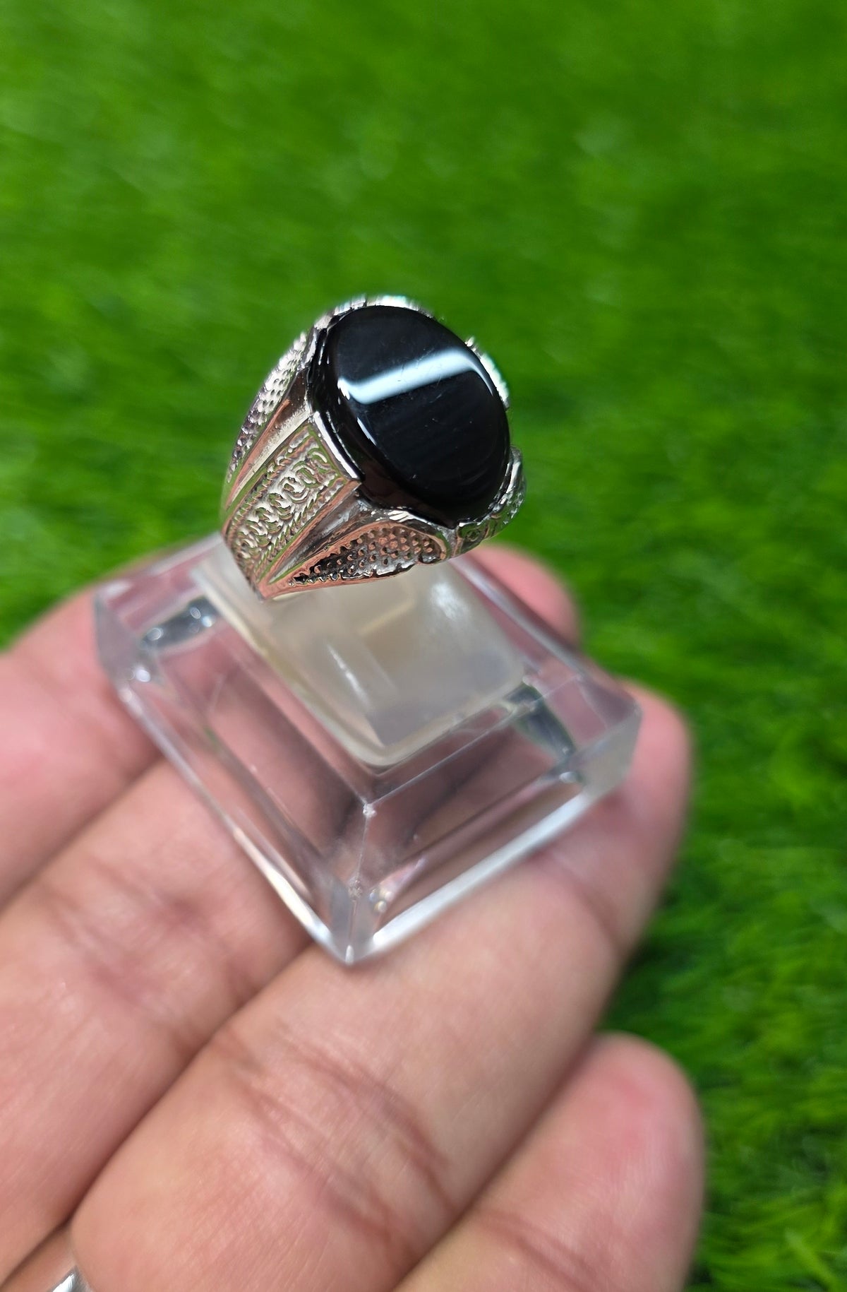 Natural Black Aqeeq Ring