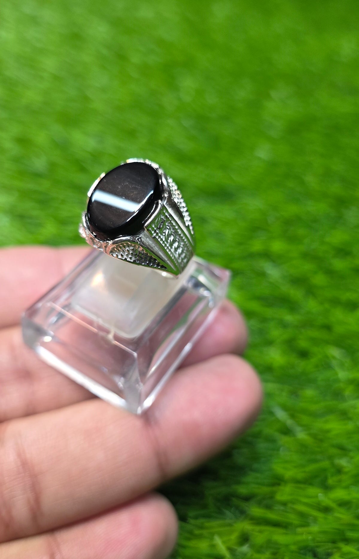 Natural Black Aqeeq Ring