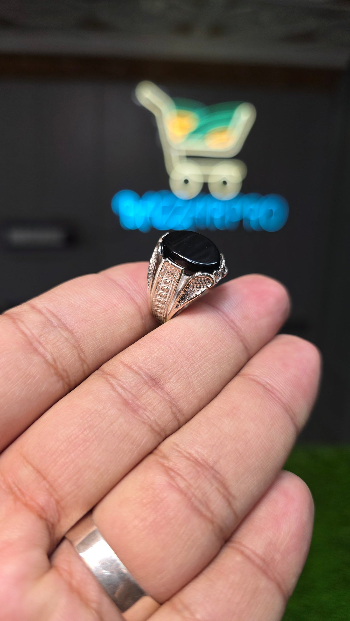 Natural Black Aqeeq Ring