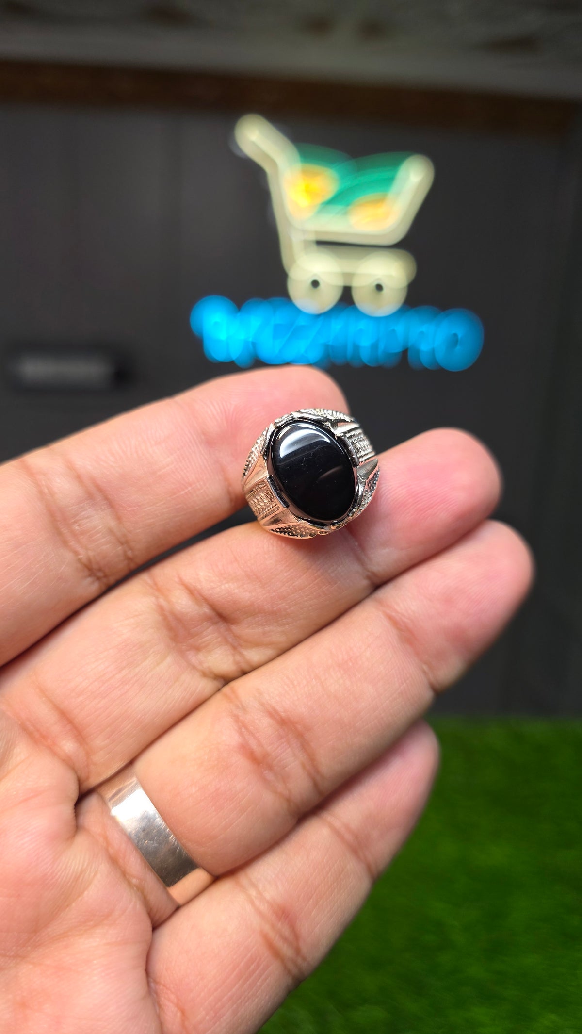 Natural Black Aqeeq Ring