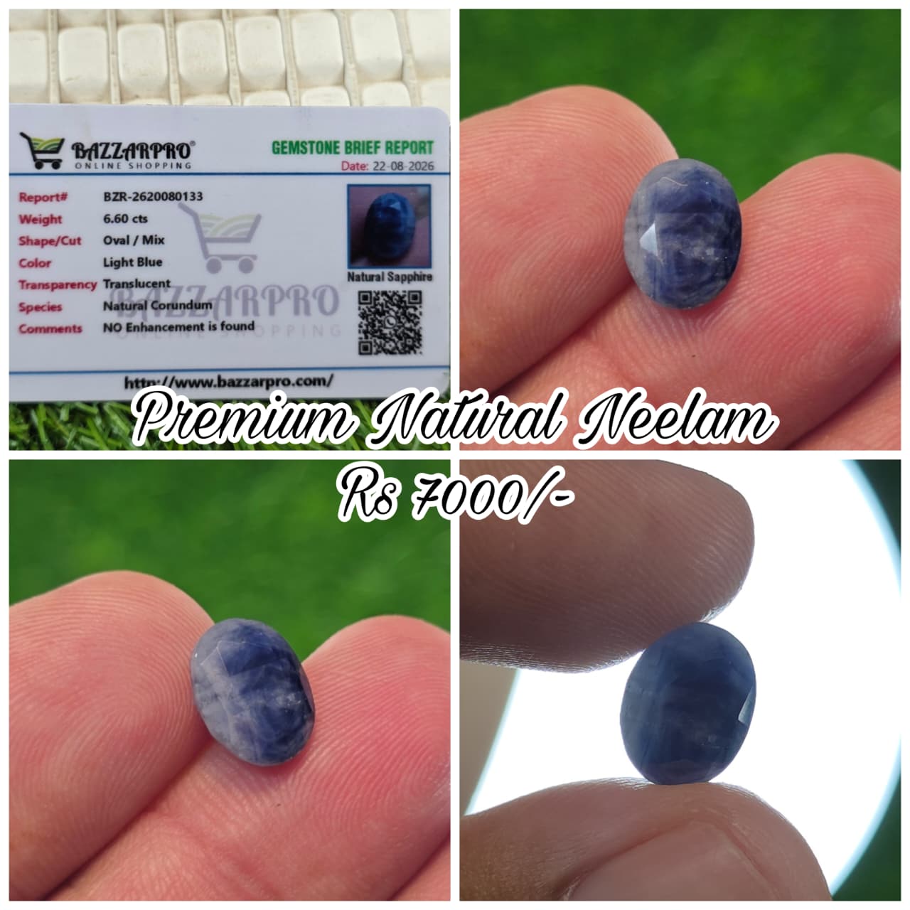 Natural Ceylon Neelam Stone With Lab Certificate
